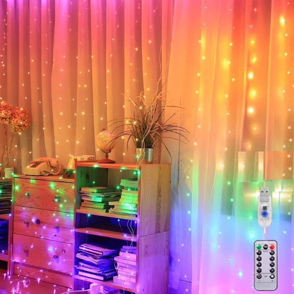 Honche Led Curtain Lights 300 LED 8 Modes USB with Remote  